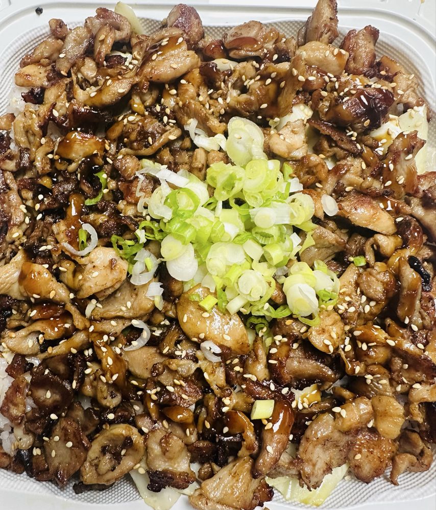 Chicken teriyaki plate with rice and mac salad